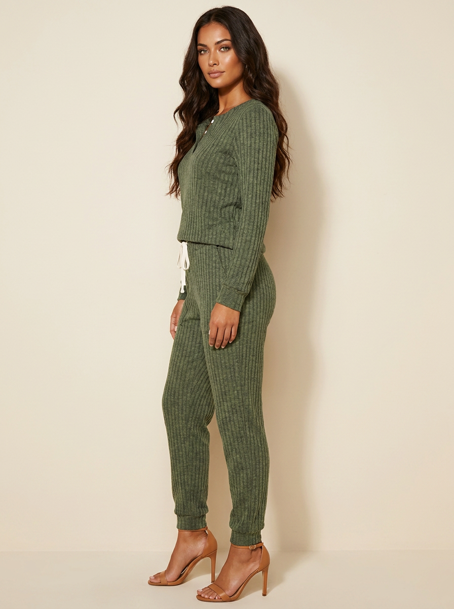 Cozy Ribbed Lounge Set - Willow