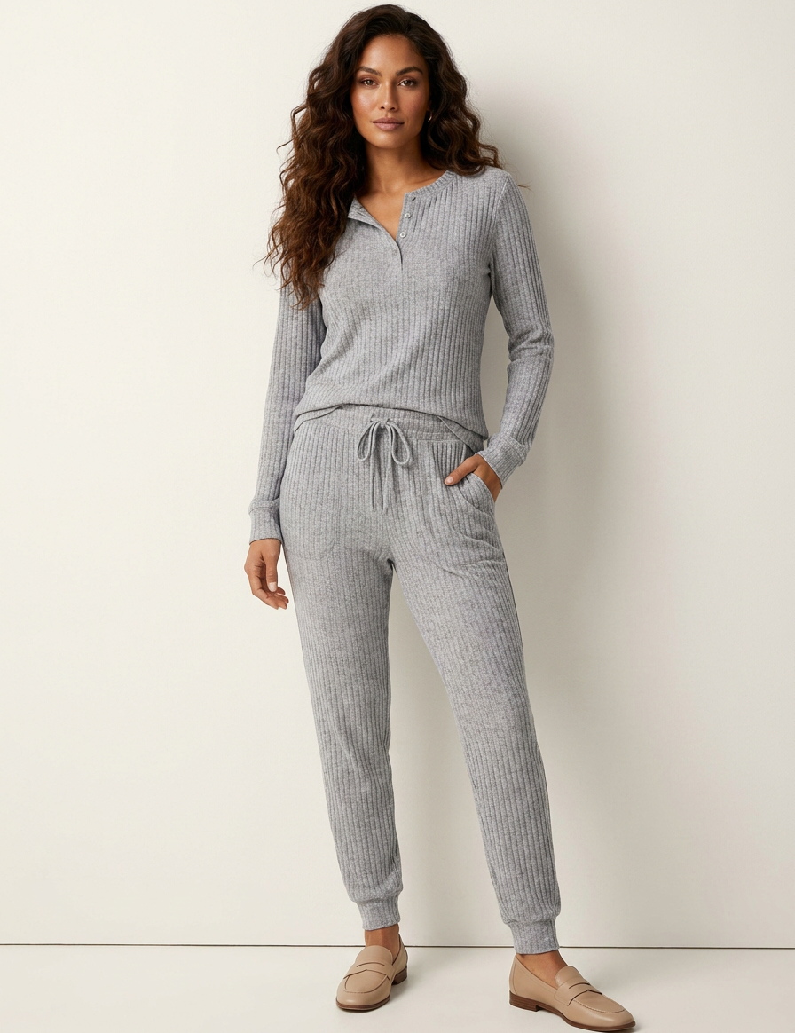 Cozy Ribbed Lounge Set - Willow