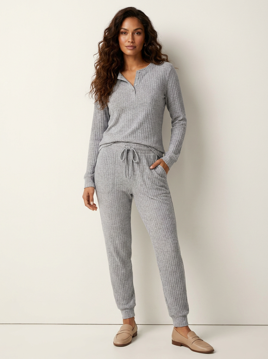 Cozy Ribbed Lounge Set - Willow