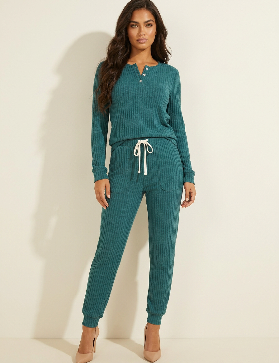 Cozy Ribbed Lounge Set - Willow