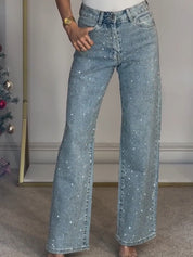 Crystal Embellished Wide Leg Jeans - Nova