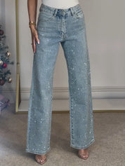 Crystal Embellished Wide Leg Jeans - Nova