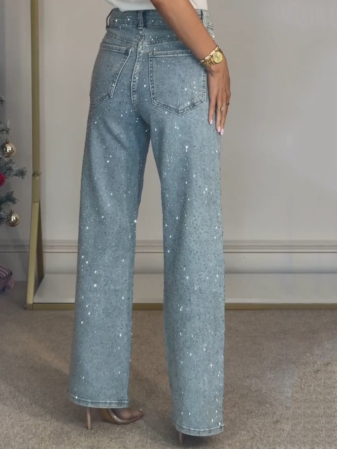 Crystal Embellished Wide Leg Jeans - Nova