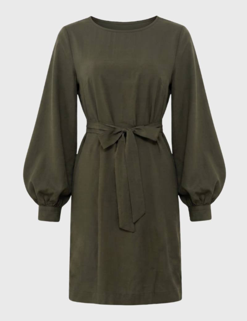 Dress with Puff Sleeves and Tie Waist - Olivia