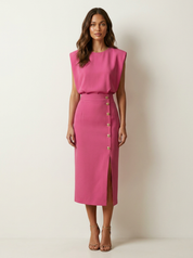 Elegant Button-Detail Midi Dress - Celeste