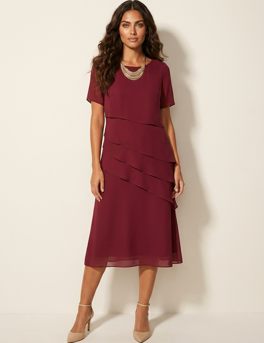 Elegant Layered Midi Dress - Isabella