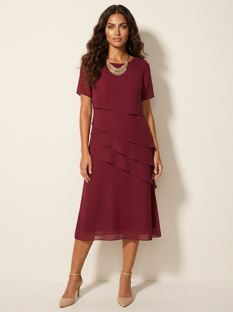 Elegant Layered Midi Dress - Isabella