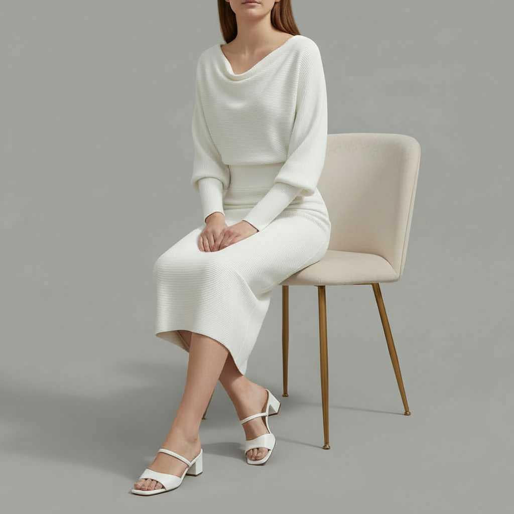 Elegant Midi Dress | Women's Casual Long Sleeve Dress
