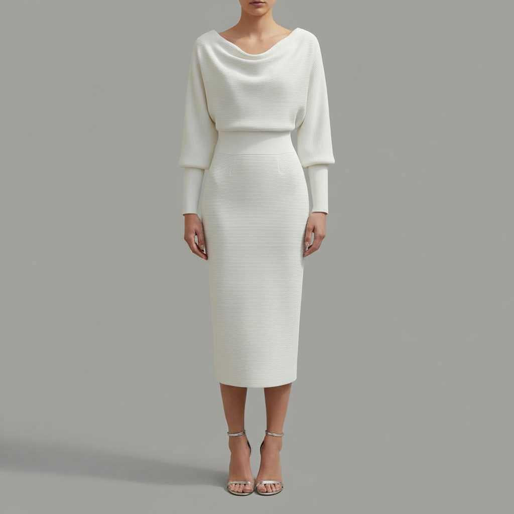 Elegant Midi Dress | Women's Casual Long Sleeve Dress