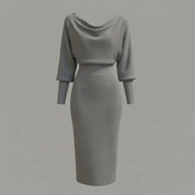 Elegant Midi Dress | Women's Casual Long Sleeve Dress