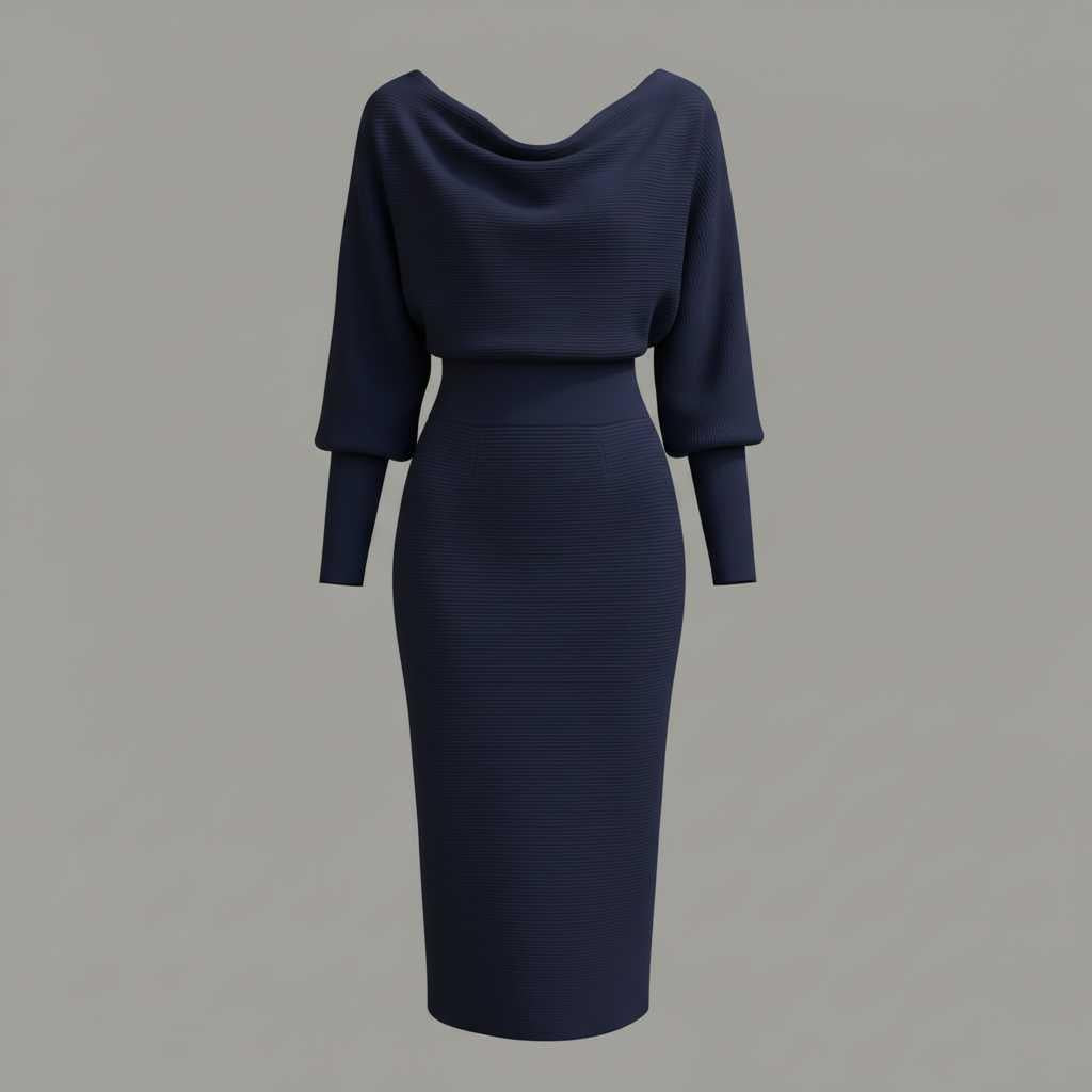 Elegant Midi Dress | Women's Casual Long Sleeve Dress