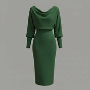 Elegant Midi Dress | Women's Casual Long Sleeve Dress
