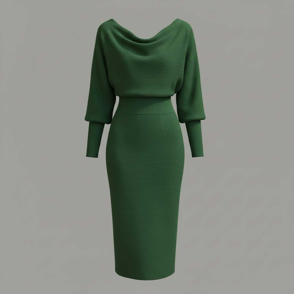 Elegant Midi Dress | Women's Casual Long Sleeve Dress