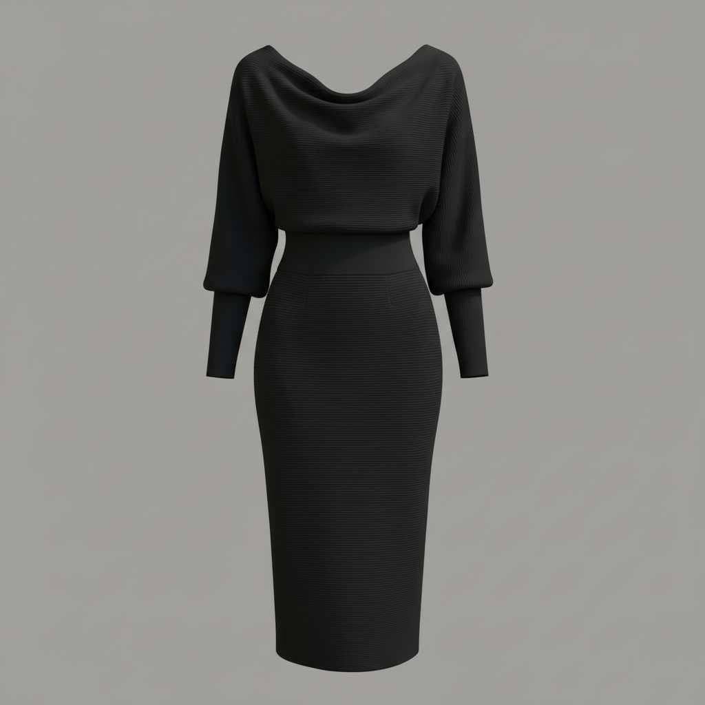 Elegant Midi Dress | Women's Casual Long Sleeve Dress