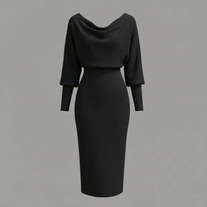 Elegant Midi Dress | Women's Casual Long Sleeve Dress