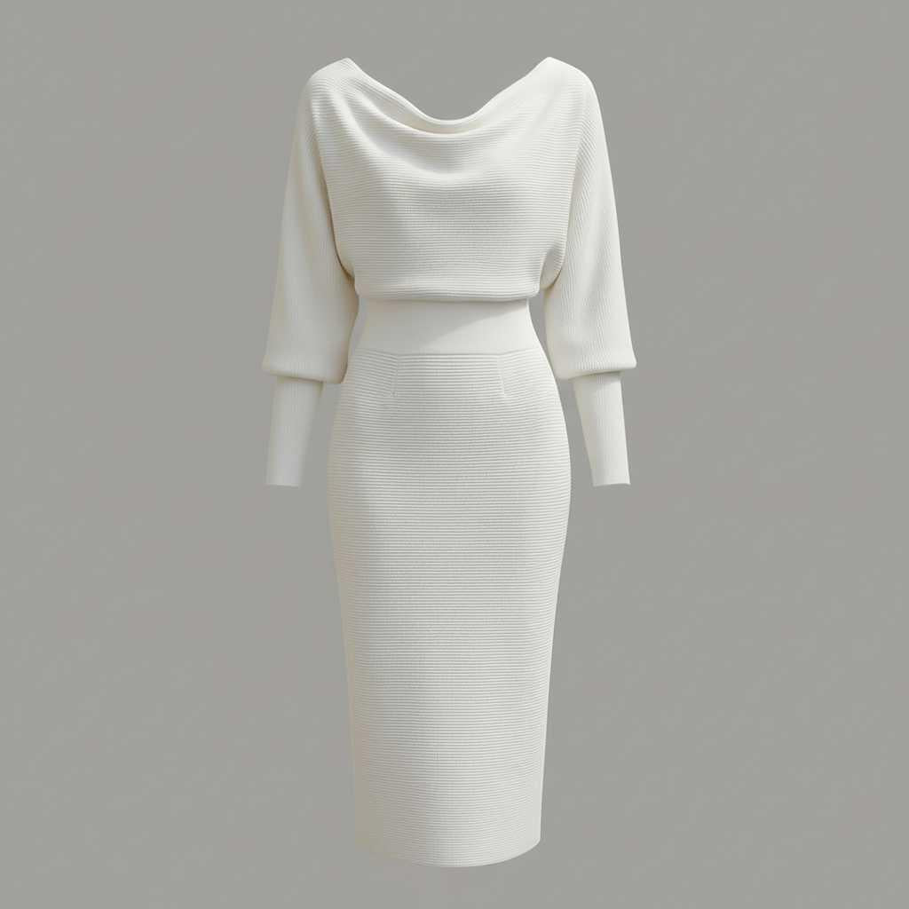 Elegant Midi Dress | Women's Casual Long Sleeve Dress