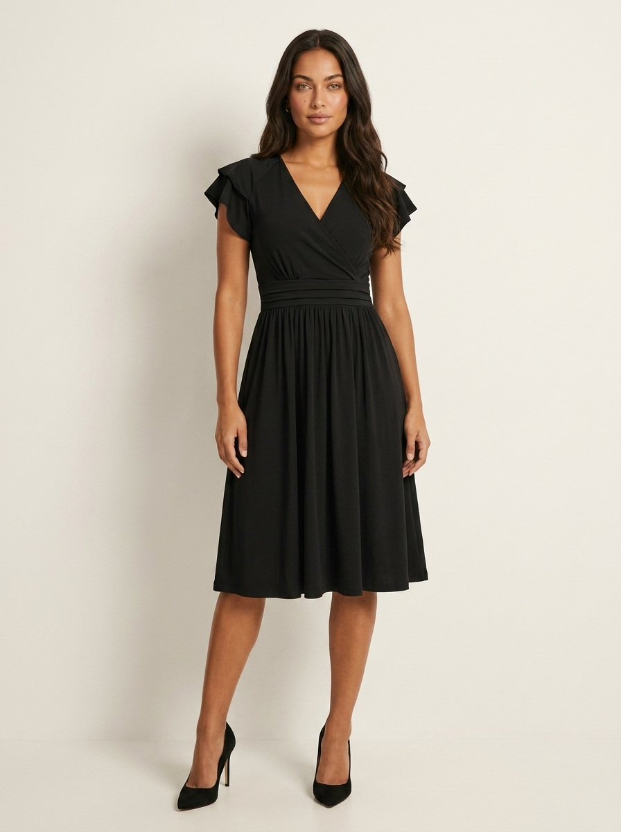 Elegant Midi Dress with Ruffle Sleeves - Claire