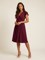 Elegant Midi Dress with Ruffle Sleeves - Claire