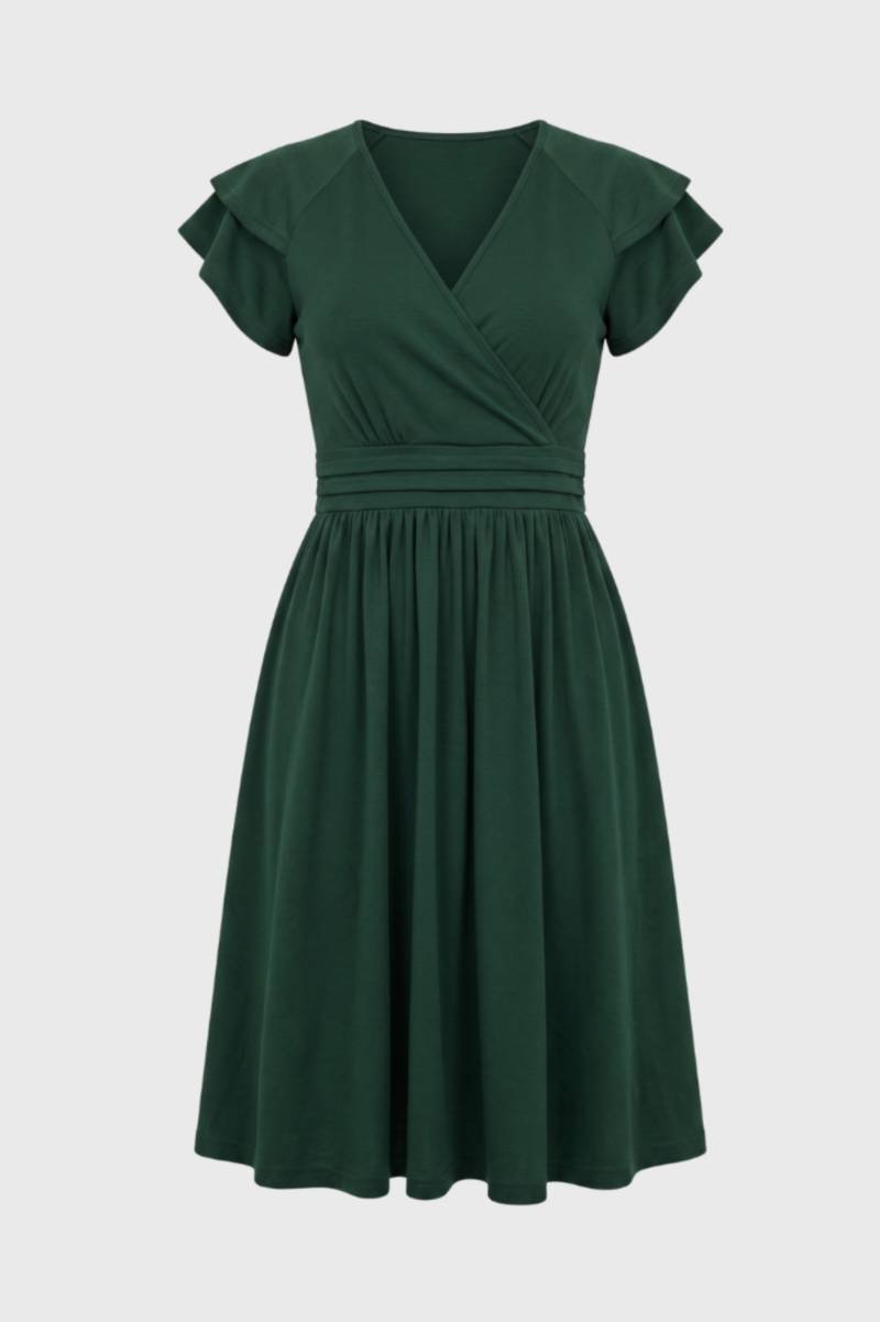 Elegant Midi Dress with Ruffle Sleeves - Claire