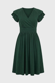 Elegant Midi Dress with Ruffle Sleeves - Claire