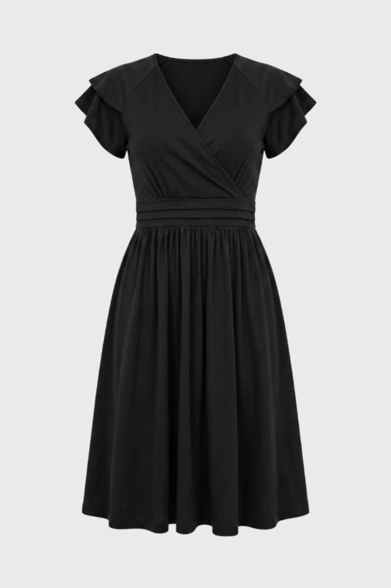 Elegant Midi Dress with Ruffle Sleeves - Claire
