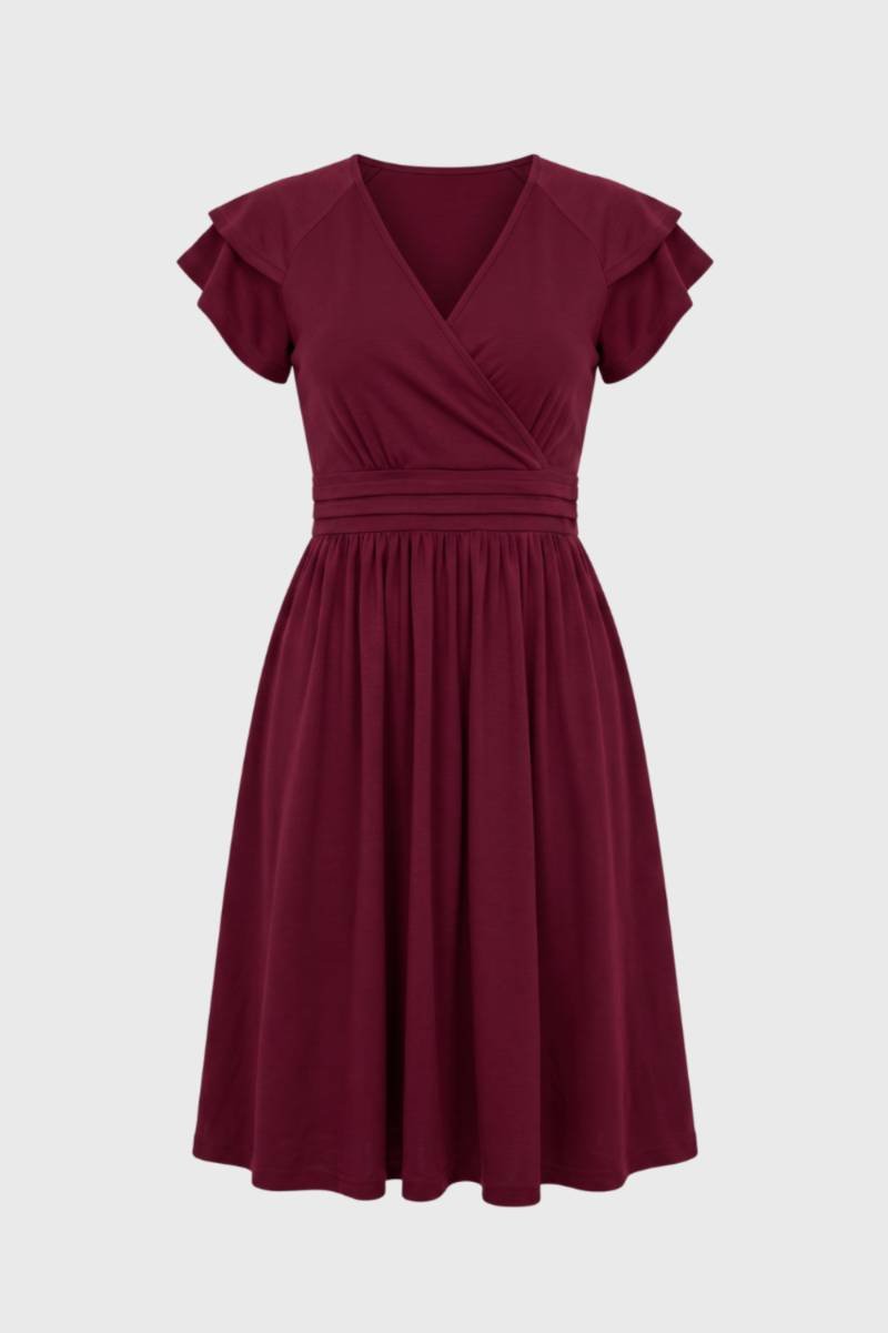 Elegant Midi Dress with Ruffle Sleeves - Claire
