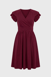 Elegant Midi Dress with Ruffle Sleeves - Claire