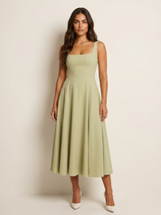 Elegant Midi Dress with Square Neckline - Amara