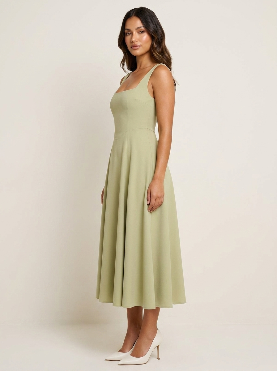 Elegant Midi Dress with Square Neckline - Amara