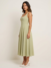 Elegant Midi Dress with Square Neckline - Amara