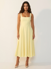 Elegant Midi Dress with Square Neckline - Amara
