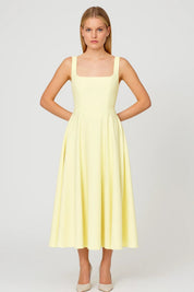 Elegant Midi Dress with Square Neckline - Amara