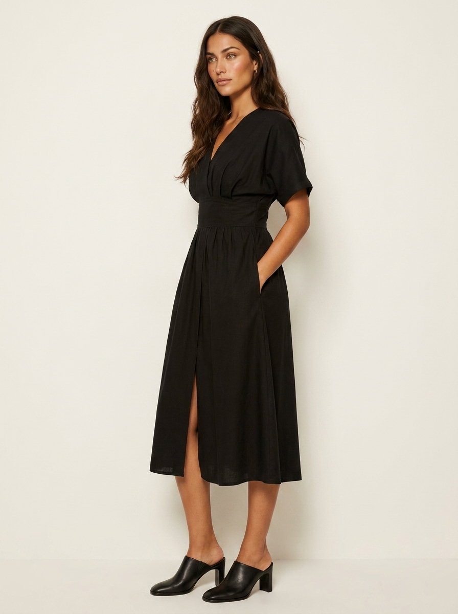 Elegant Midi Dress with Tie Waist - Amélie