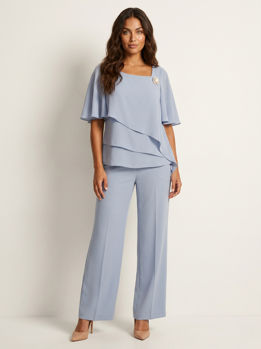 Elegant Top and Trousers Set - Celeste