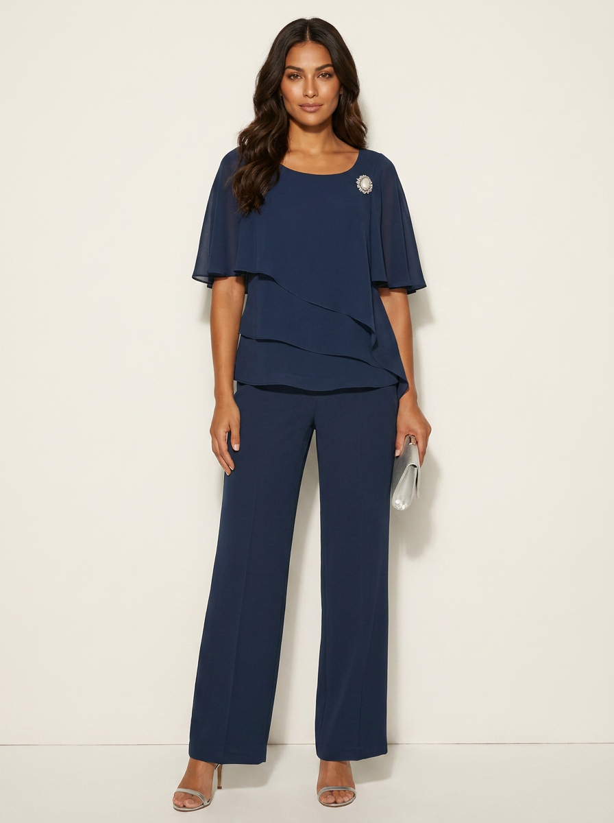 Elegant Top and Trousers Set - Celeste