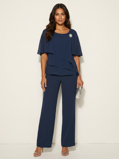 Elegant Top and Trousers Set - Celeste