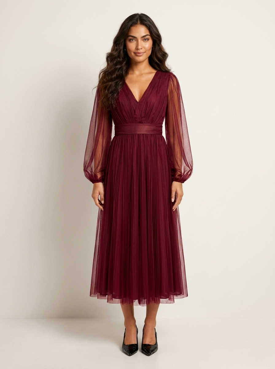 Elegant Tulle Midi Dress - Amélie