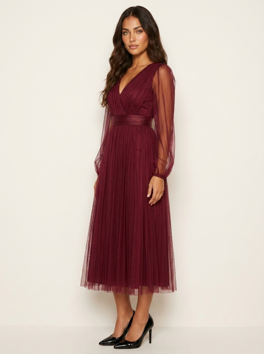 Elegant Tulle Midi Dress - Amélie