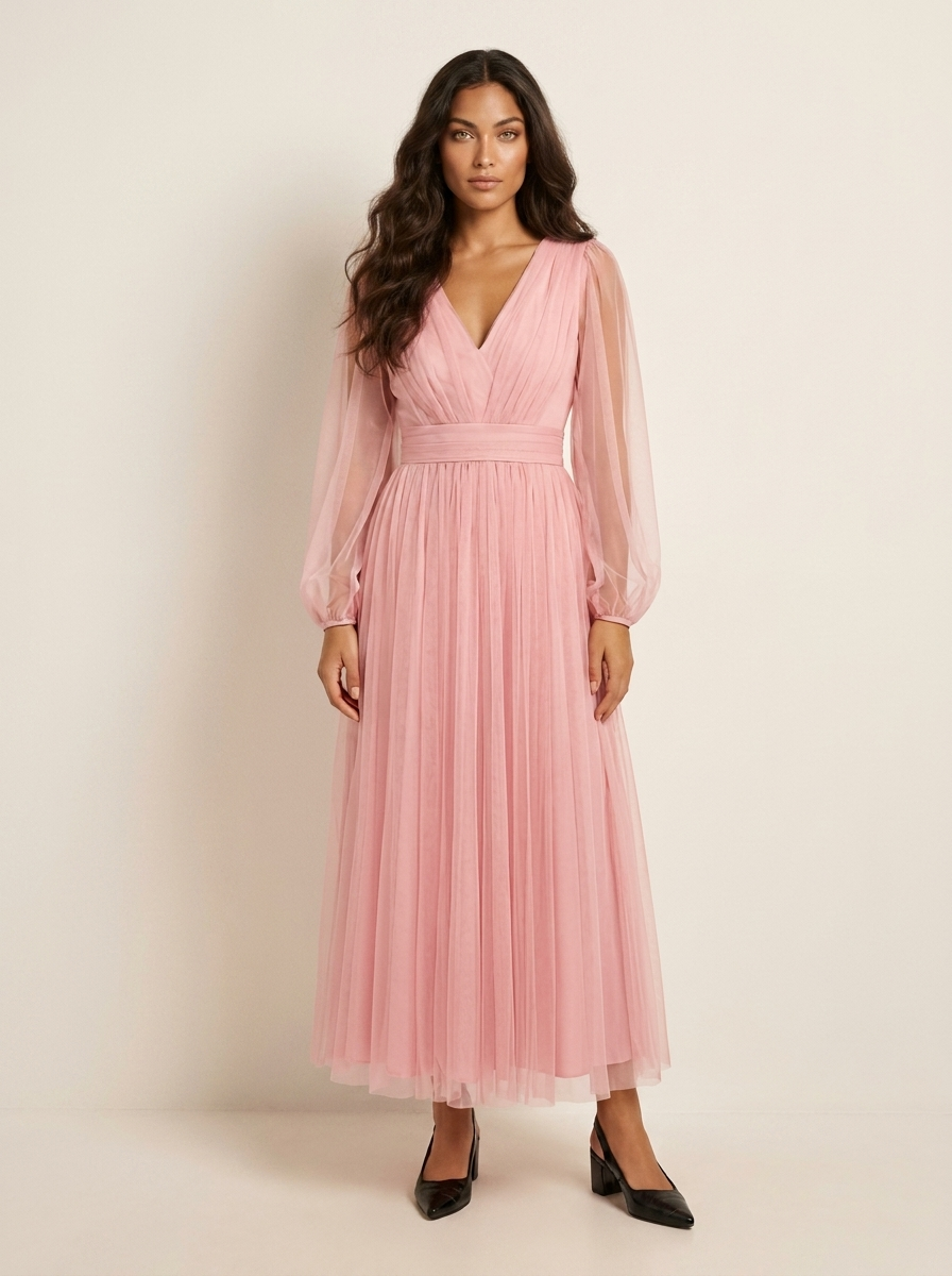 Elegant Tulle Midi Dress - Amélie
