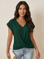 Elegant V-neck top with draped detail - Mila
