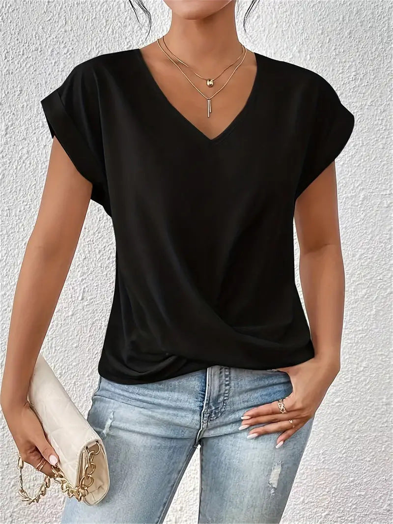 Elegant V-neck top with draped detail - Mila