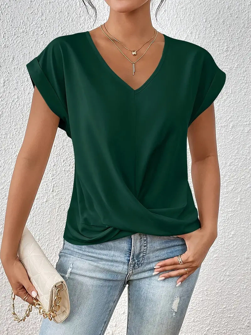 Elegant V-neck top with draped detail - Mila