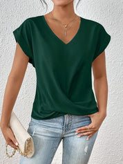 Elegant V-neck top with draped detail - Mila