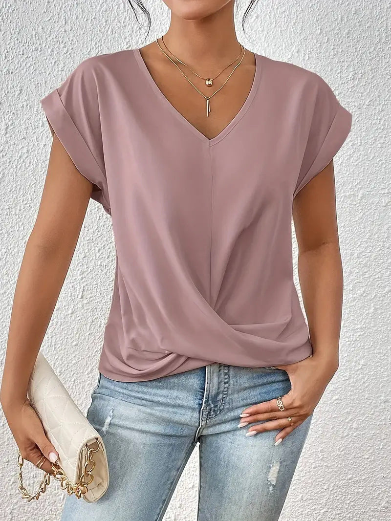 Elegant V-neck top with draped detail - Mila