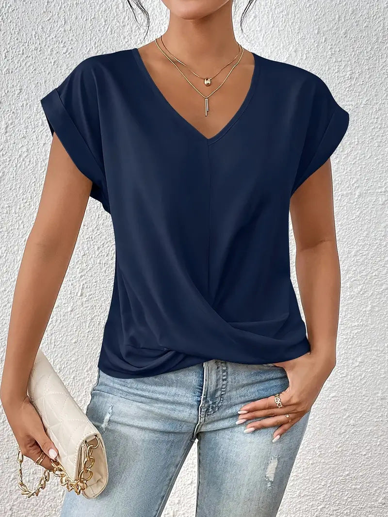 Elegant V-neck top with draped detail - Mila
