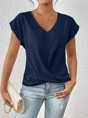 Elegant V-neck top with draped detail - Mila
