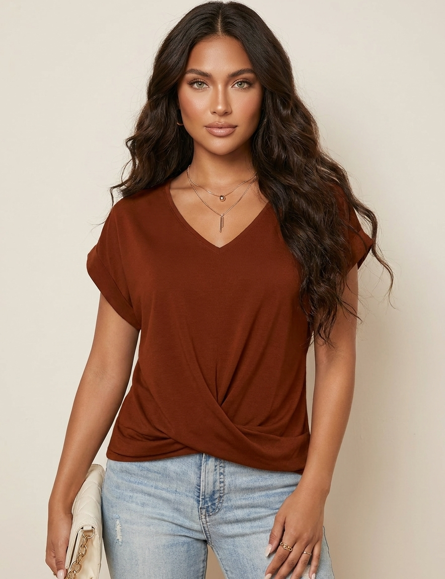 Elegant V-neck top with draped detail - Mila