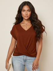 Elegant V-neck top with draped detail - Mila