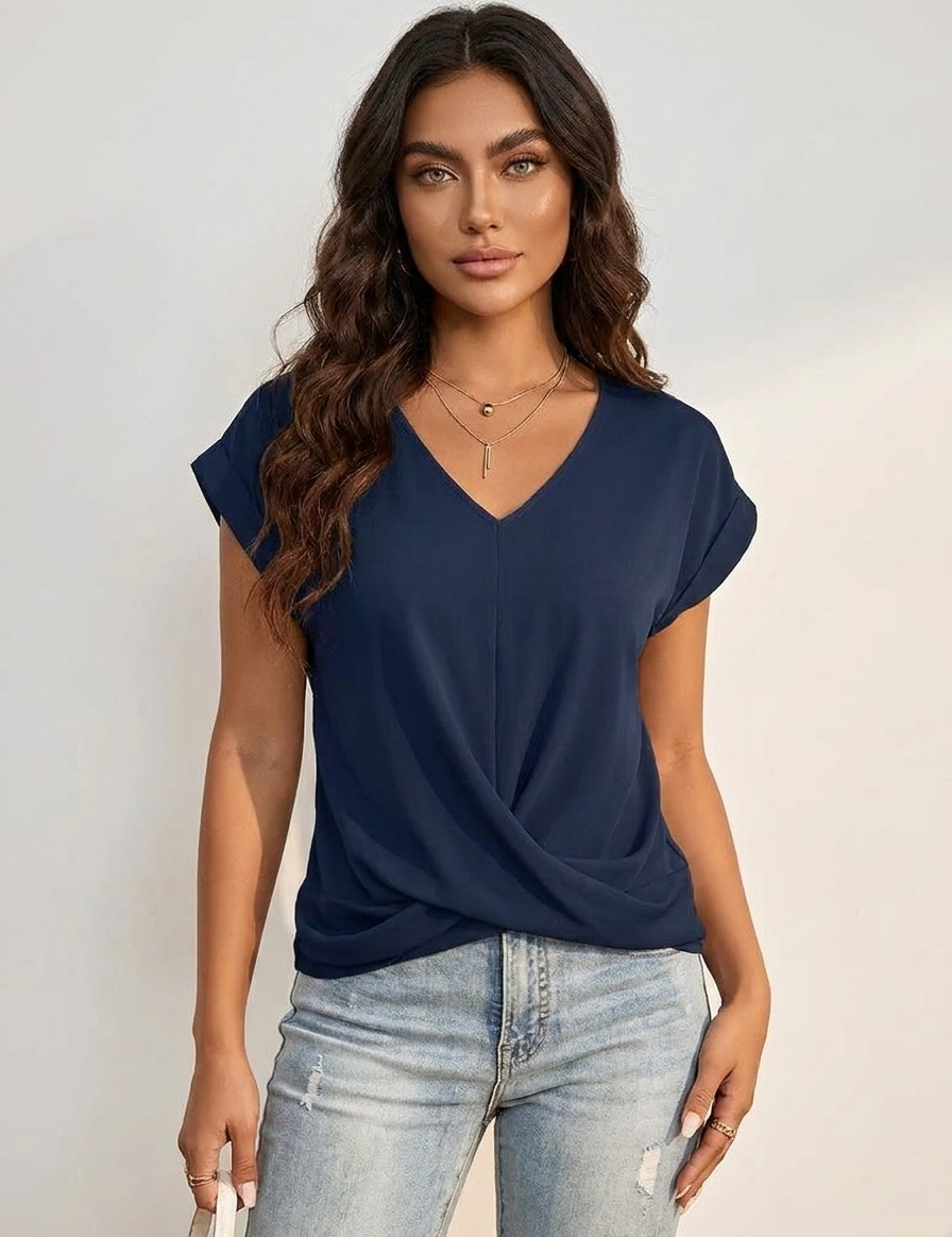 Elegant V-neck top with draped detail - Mila