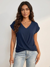 Elegant V-neck top with draped detail - Mila